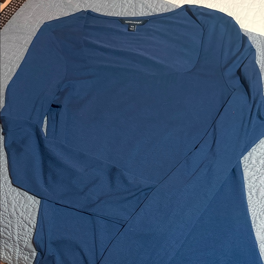 Banana Republic Navy Scoop Neck Long Sleeve Top
